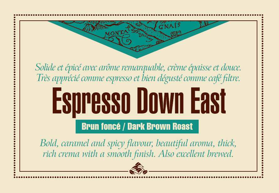 Espresso Down East coffee label