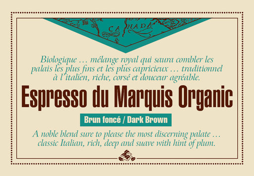 Espresso du Marquis Organic coffee label