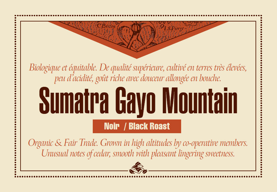 Sumatra Gayo Mountain coffee label