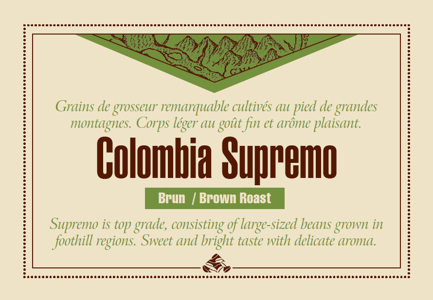 Colombia Supremo Down East Coffee label