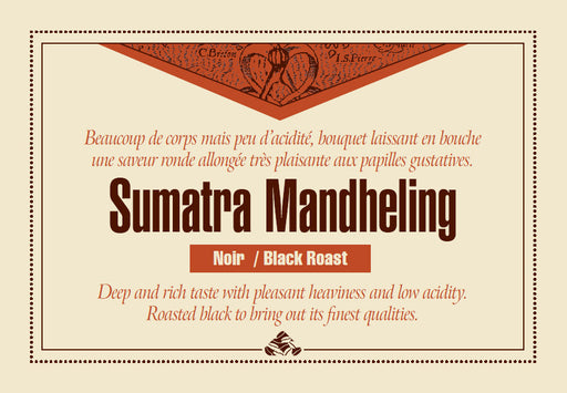 Sumatra Mandheling Down East coffee label