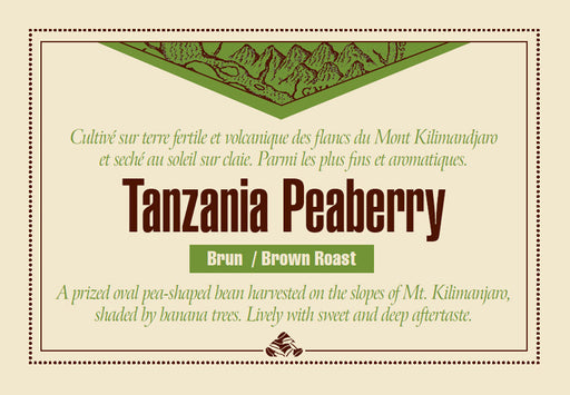 Tanzania Peaberry Down East coffee label