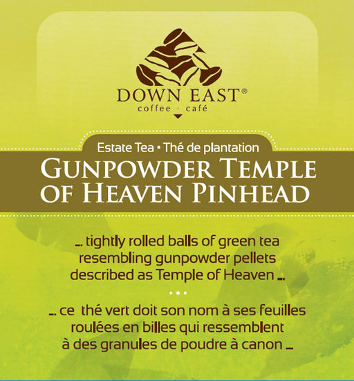 GREEN TEA LABEL: Gunpowder Temple of Heaven Pinhead Loose Leaf Tea - GREEN - Down East Coffee Roasters