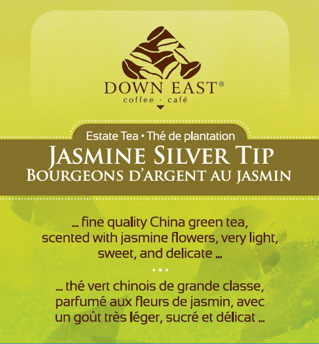 GREEN TEA LABEL : Jasmine Silver Tip Loose Leaf Tea - GREEN - Down East Coffee Roasters