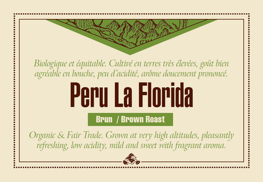 Peru La Florida Organic Fair Trade coffee label